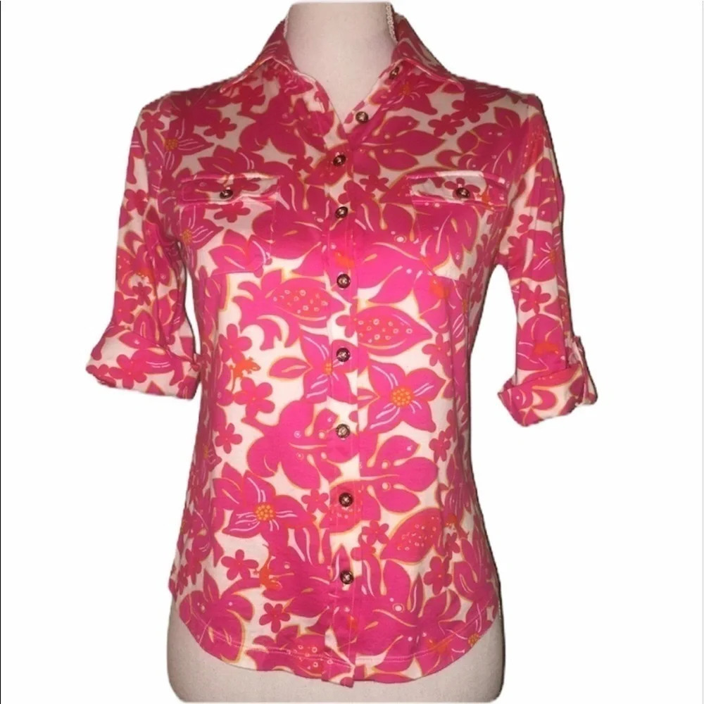 LILLY PULITZER Sz XS Pink Floral Button Down Top